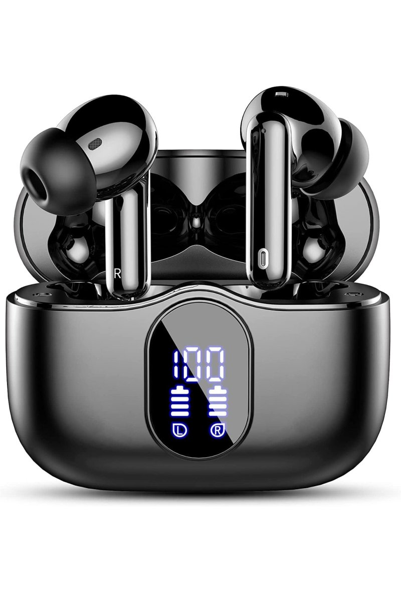 Écouteurs Bluetooth 5.3, Écouteur sans Fil avec 4 ENC Réduction Antibruit Mic Casque Bluetooth Hi-FI Son Stéréo, 36 Heures Durée de Lecture, IP7 Etanche, Écran LED, Contrôle Tactile