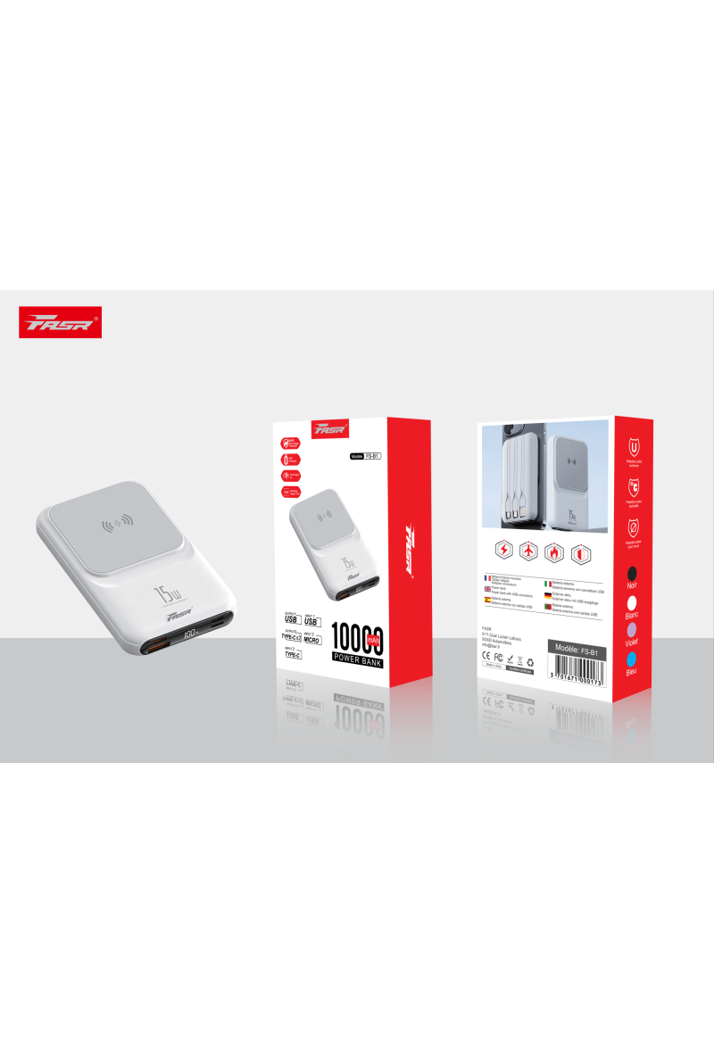 FASR Batterie Externe Magsafe , B1 Batterie Externe Magnétique 10000mAh, 15W Power Bank avec Fil, Mini Power bank