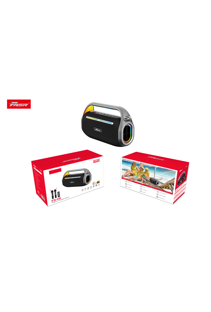 FASR HIFI de karaoké avec 2 Microphones sans Fil rechargable, Enceinte Karaoke Complet avec Lumières de fête, Portable Système Karaoké Support TWS/AUX/FM/USB/TF V8