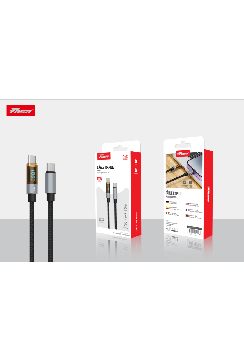FASR USB-C vers USB-C Câble 10Gbps Data Transfer, 100W