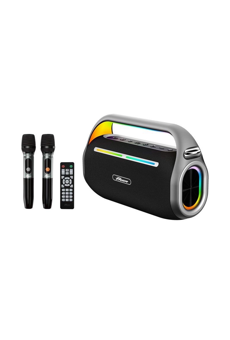 FASR HIFI de karaoké avec 2 Microphones sans Fil rechargable, Enceinte Karaoke Complet avec Lumières de fête, Portable Système Karaoké Support TWS/AUX/FM/USB/TF V8