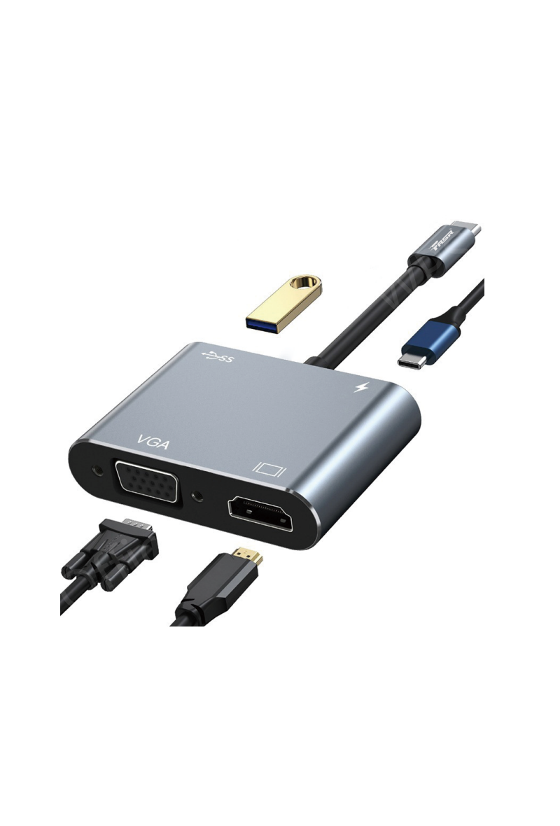 Adaptateur 4-en-1 USB C vers HDMI VGA,  Adaptateur HDMI VGA avec 4K HDMI FASR AD2