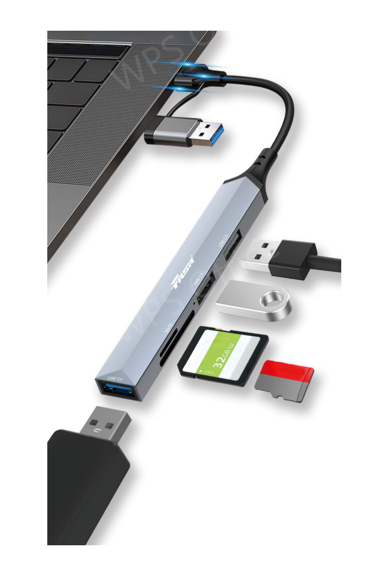 Adapteur USB C et USB 5-en-1 avec lecteur de carte et extension FASR AD8