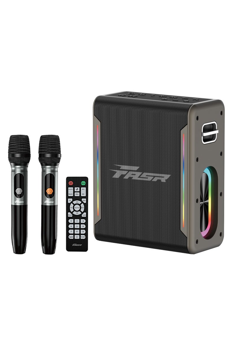 Enceinte Bluetooth,2 Microphones Karaoké sans Fil et Fente pour Microphone Rechargeable,Enceinte Sono Complet pour Fête FS-V7