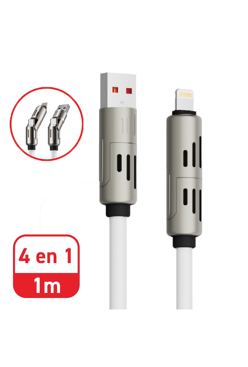 FASR Câble Multi USB 4 en 1 [1M] avec lumière RGB- Câble de Chargement Universel  Avec Lightning, USB C