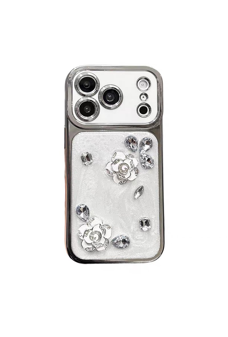 Coque paillette, fleur, diamant, orne de nacre