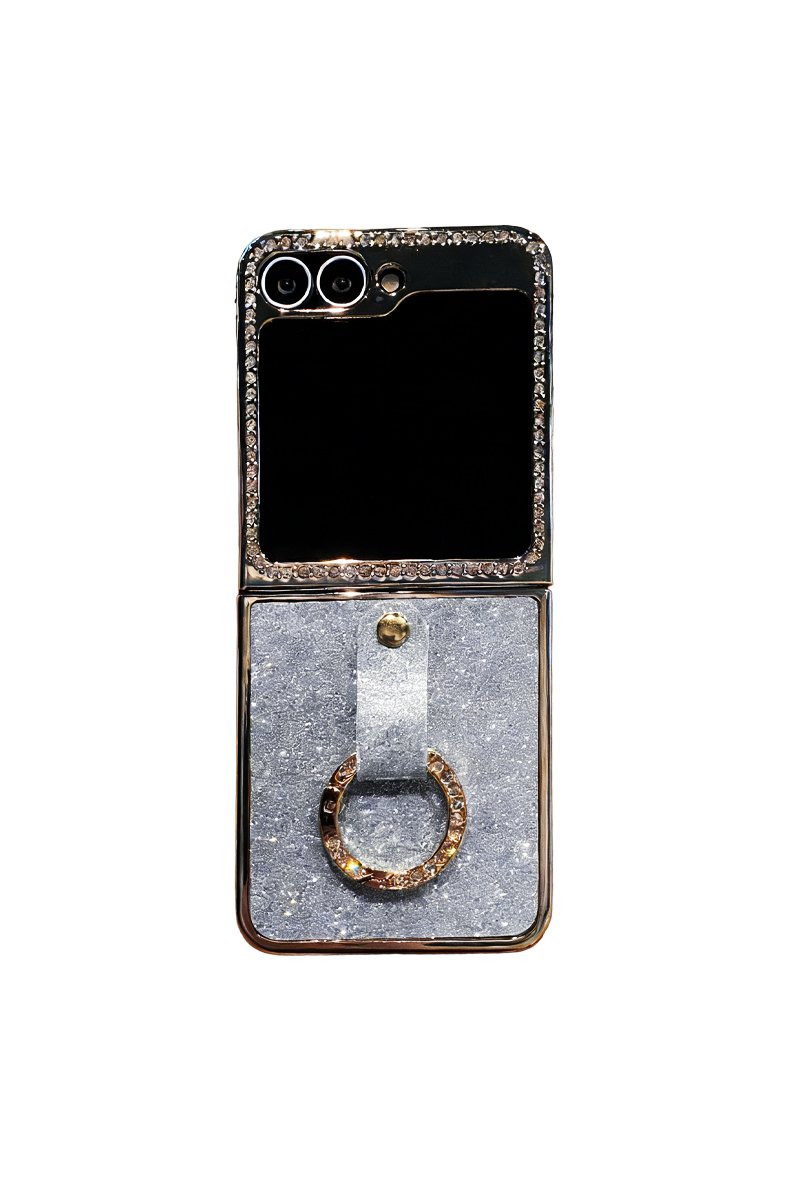  Coque Galaxy Pliable Z Flip - Cuir Simili + Paillettes + Anneau Porte-Doigt