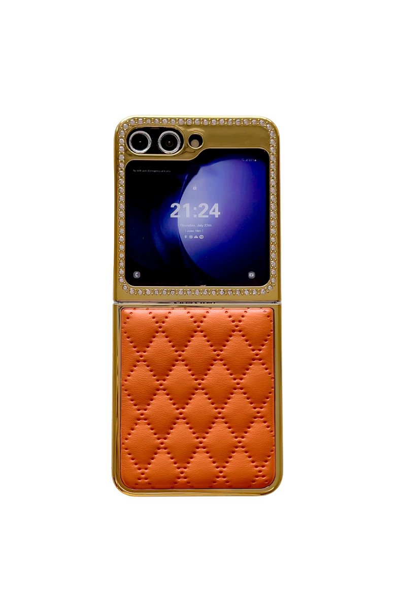 Coque Galaxy Pliable Z Flip - Luxe Strass + Cuir Matelassé