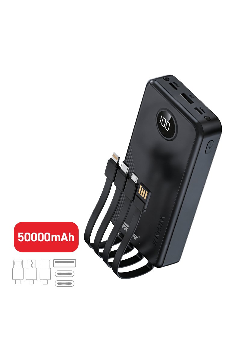 Batterie Externe, 50000mAh, 4 câbles intégrés