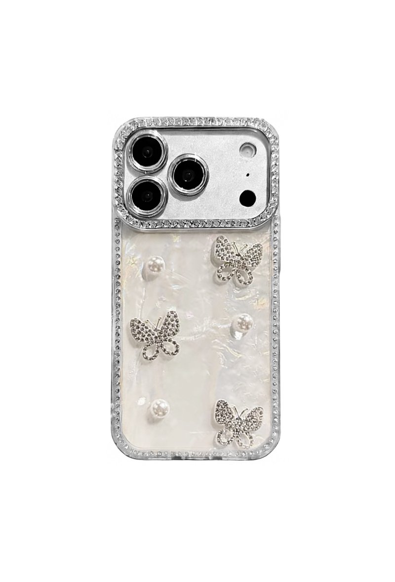 Coque Papillon et perles, orne de nacre