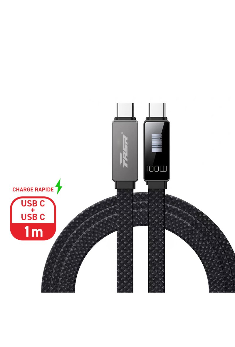 Câble Type-C/Type-C - 1M, 100W Charge Rapide, revêtement tressé renforcé
