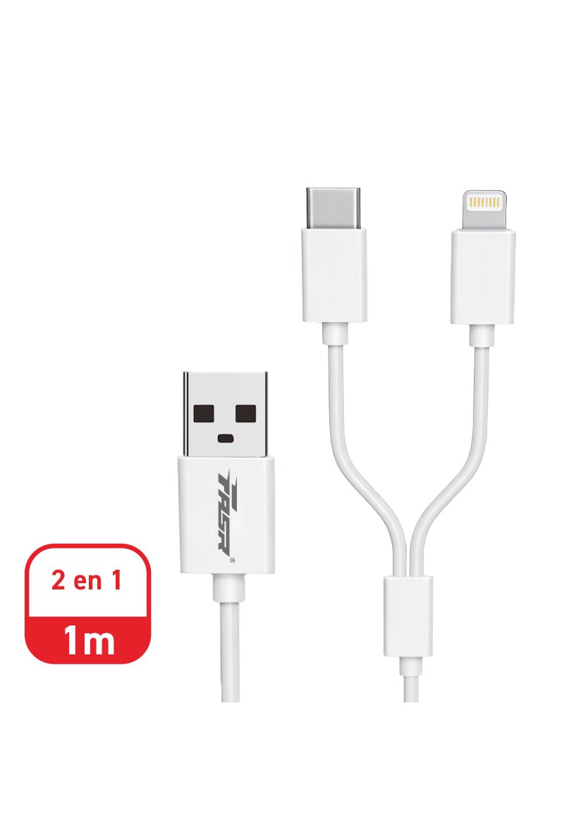  Câble 2 en 1 USB vers Lightning & USB-C