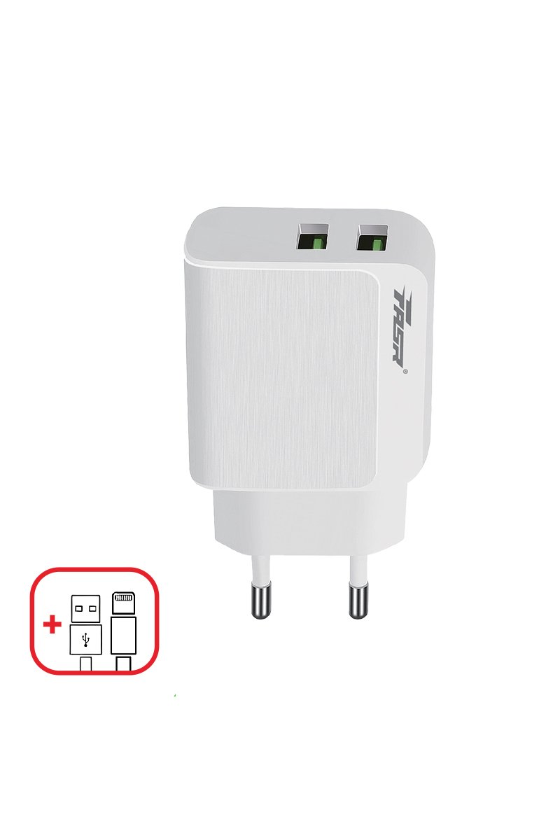 Chargeur avec Double Prise USB, câble Lightning intégré