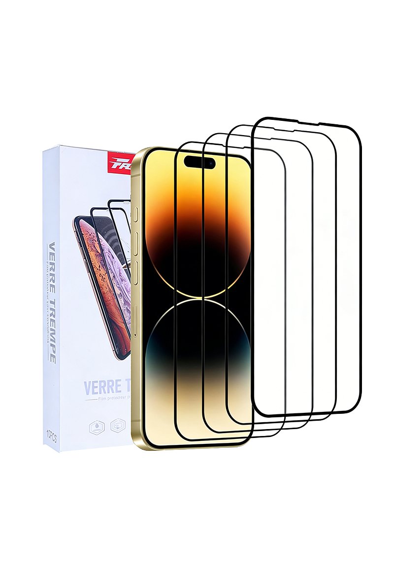 Verre Trempé Contour Noir pour iphone 11 12 13 14 15 16....17promax - Paquet