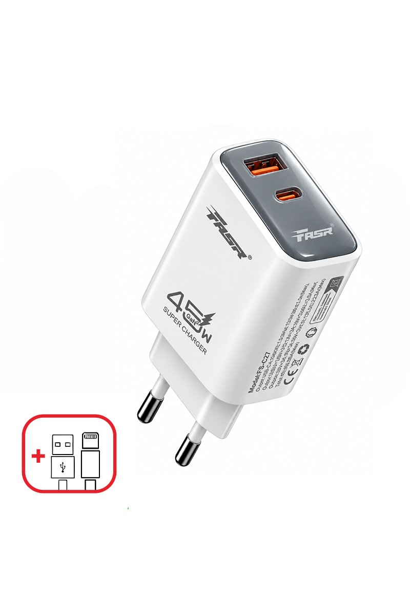 Chargeur Rapide GaN 45 W avec Câble Lightning